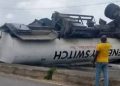 45,000-Litre Petrol Tanker Overturns in Epe, No Casualty Recorded